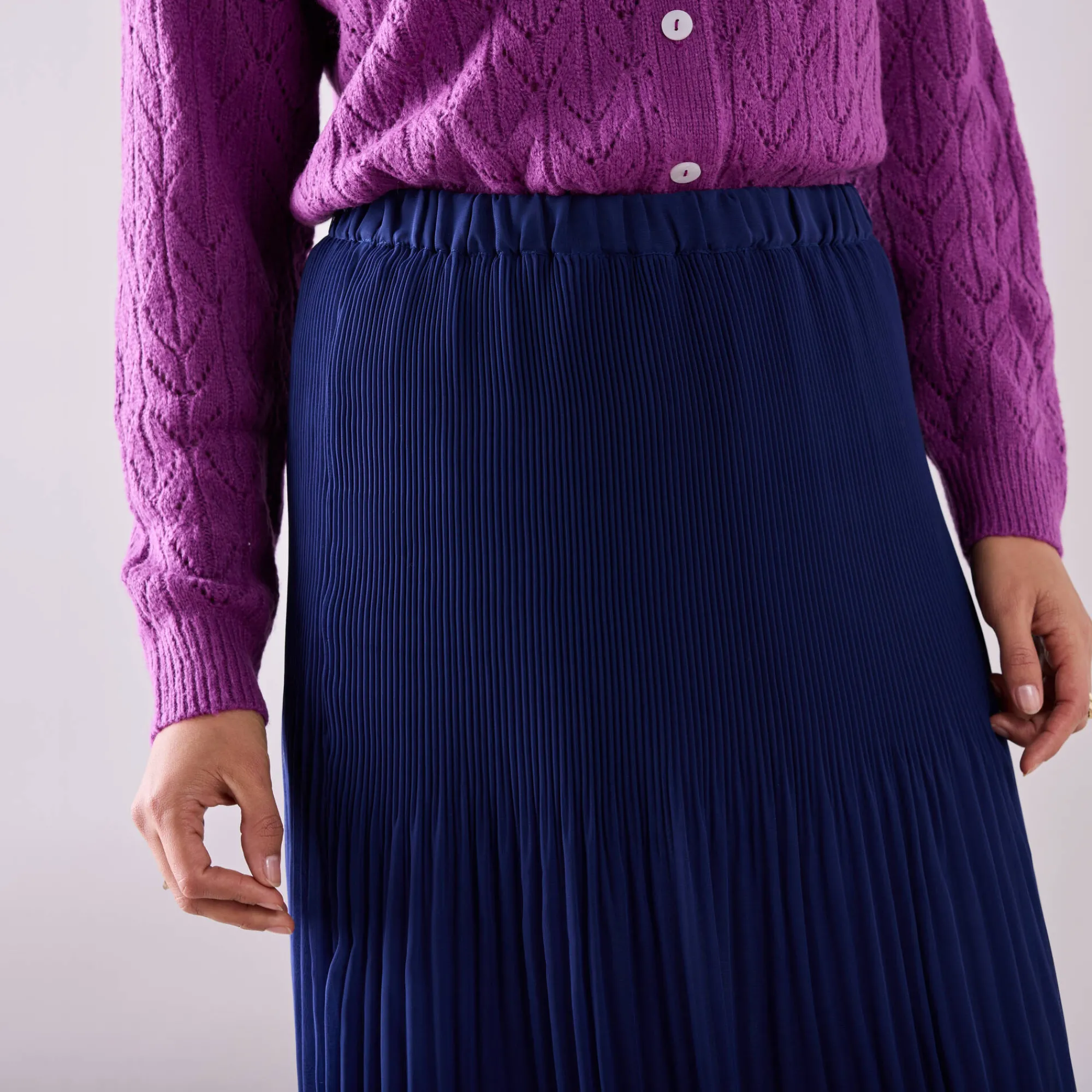 Rok<Blancheporte Effen rok in plissévoile, gerecycleerd polyester(1) - kleine lengte indigo