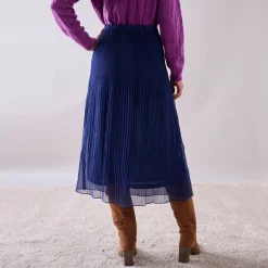 Rok<Blancheporte Effen rok in plissévoile, gerecycleerd polyester(1) - kleine lengte indigo