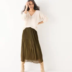 Feestoutfits Dames|Rok<Blancheporte Effen rok in plissévoile, gerecycleerd polyester(**) - grote lengte kaki