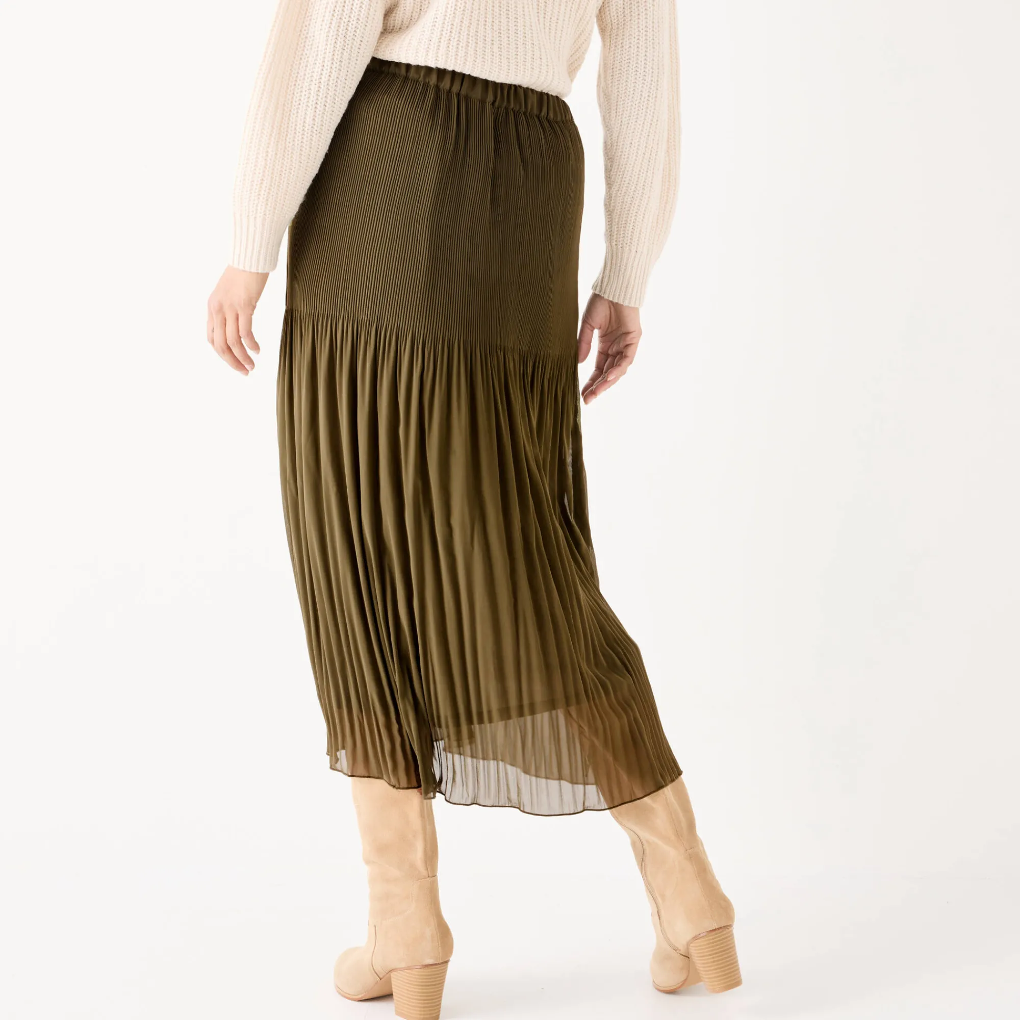 Feestoutfits Dames|Rok<Blancheporte Effen rok in plissévoile, gerecycleerd polyester(**) - grote lengte kaki