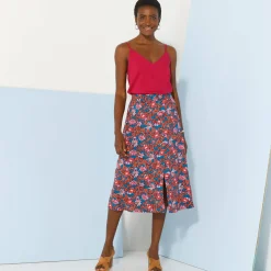 Rok<Blancheporte Effen rok met knopen en bloemenprint, viscose blauw / violine