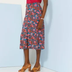 Rok<Blancheporte Effen rok met knopen en bloemenprint, viscose blauw / violine