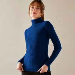 Trui En Vest<Blancheporte Effen rolkraagtrui in ribbeltricot<br> felblauw