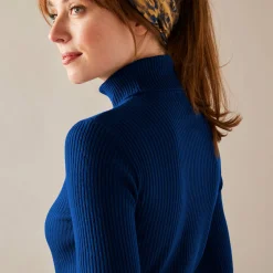 Trui En Vest<Blancheporte Effen rolkraagtrui in ribbeltricot<br> felblauw