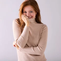 Trui En Vest<Blancheporte Effen rolkraagtrui in ribbeltricot<br> grijsbeige