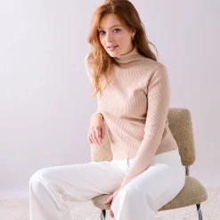 Trui En Vest<Blancheporte Effen rolkraagtrui in ribbeltricot<br> grijsbeige
