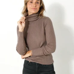 Trui En Vest<Blancheporte Effen rolkraagtrui in ribbeltricot<br> taupe