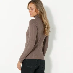 Trui En Vest<Blancheporte Effen rolkraagtrui in ribbeltricot<br> taupe