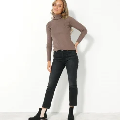 Trui En Vest<Blancheporte Effen rolkraagtrui in ribbeltricot<br> taupe
