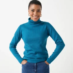 Trui En Vest<Blancheporte Effen rolkraagtrui in ribbeltricot<br> eendenblauw