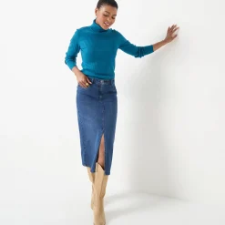 Trui En Vest<Blancheporte Effen rolkraagtrui in ribbeltricot<br> eendenblauw