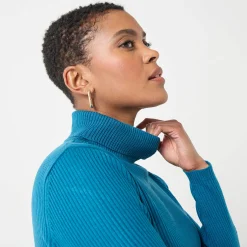 Trui En Vest<Blancheporte Effen rolkraagtrui in ribbeltricot<br> eendenblauw