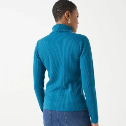 Trui En Vest<Blancheporte Effen rolkraagtrui in ribbeltricot<br> eendenblauw