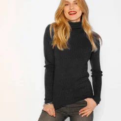 Trui En Vest<Blancheporte Effen rolkraagtrui in ribbeltricot<br> zwart