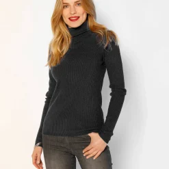 Trui En Vest<Blancheporte Effen rolkraagtrui in ribbeltricot<br> zwart
