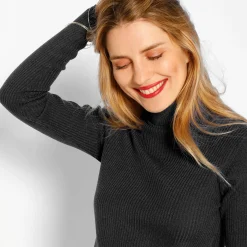 Trui En Vest<Blancheporte Effen rolkraagtrui in ribbeltricot<br> zwart