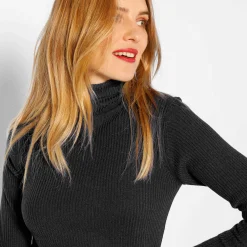 Trui En Vest<Blancheporte Effen rolkraagtrui in ribbeltricot<br> zwart