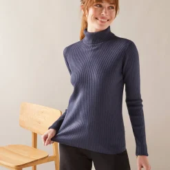 Trui En Vest<Blancheporte Effen rolkraagtrui in ribbeltricot<br> marine