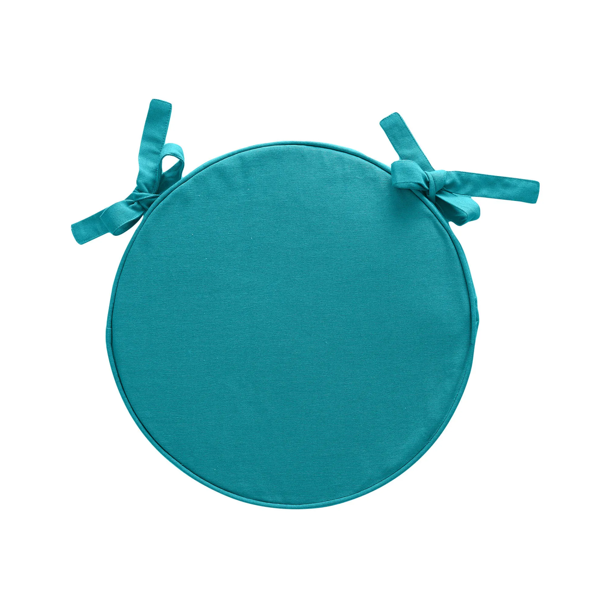 Stoelkussentje<Blancheporte Effen rond stoelkussen in zeildoekstof eendenblauw