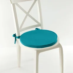 Stoelkussentje<Blancheporte Effen rond stoelkussen in zeildoekstof eendenblauw