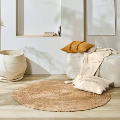 Tapijt<Blancheporte Effen rond tapijtje in gevlochten jute beige