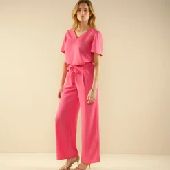 Broek<Blancheporte Effen, ruime en soepele broek roze