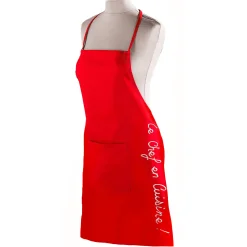 Schorten<Blancheporte Effen schort met "Le chef en cuisine" borduursel rood