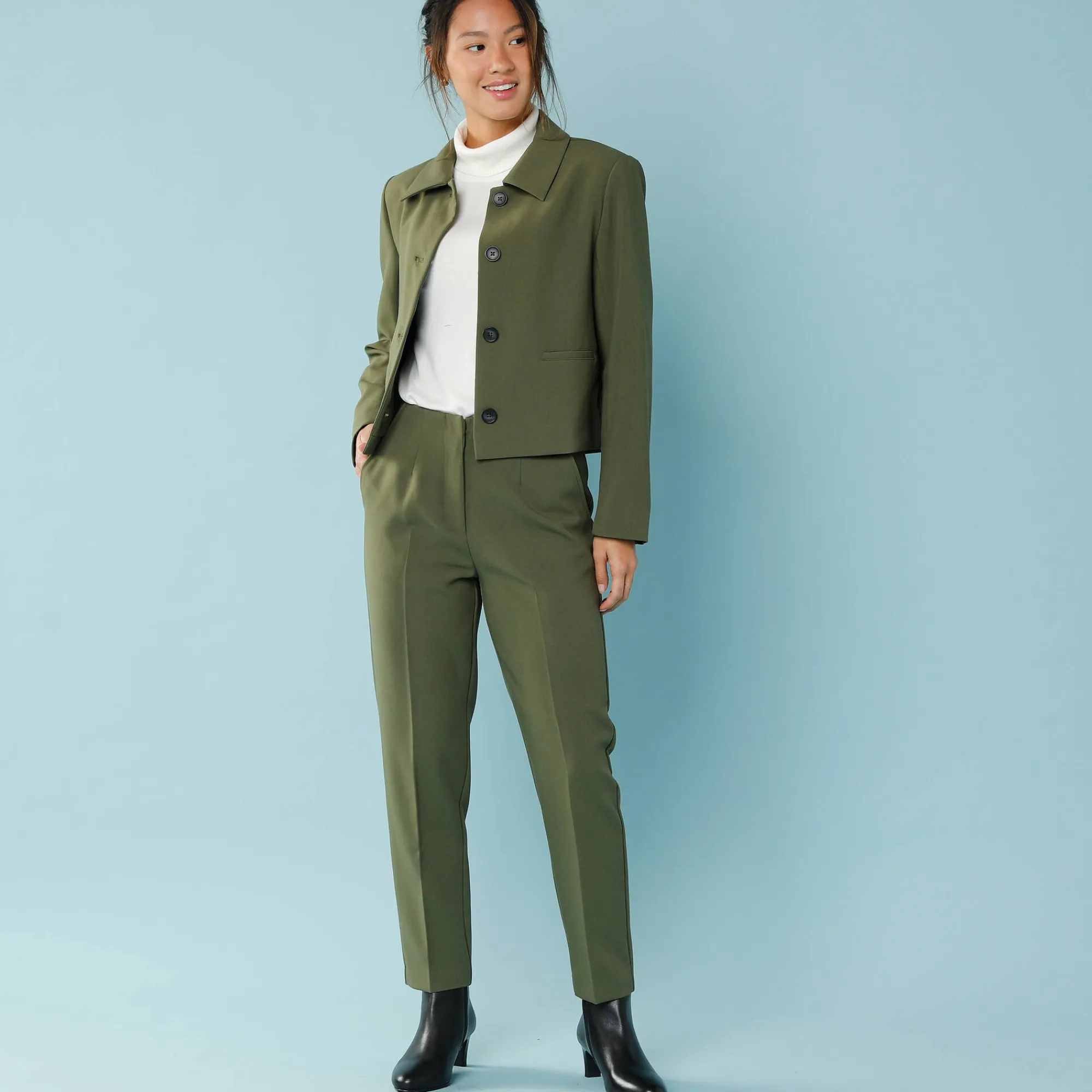 Broek<Blancheporte Effen slimbroek, kleine lengtes kaki