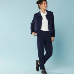 Broek<Blancheporte Effen slimbroek, kleine lengtes marine