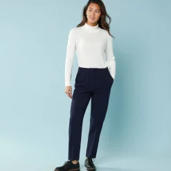 Broek<Blancheporte Effen slimbroek, kleine lengtes marine