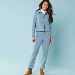 Broek<Blancheporte Effen slimbroek, kleine lengtes leigrijsblauw