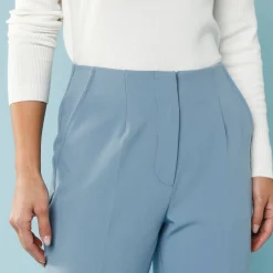 Broek<Blancheporte Effen slimbroek, kleine lengtes leigrijsblauw