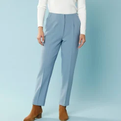 Broek<Blancheporte Effen slimbroek, kleine lengtes leigrijsblauw