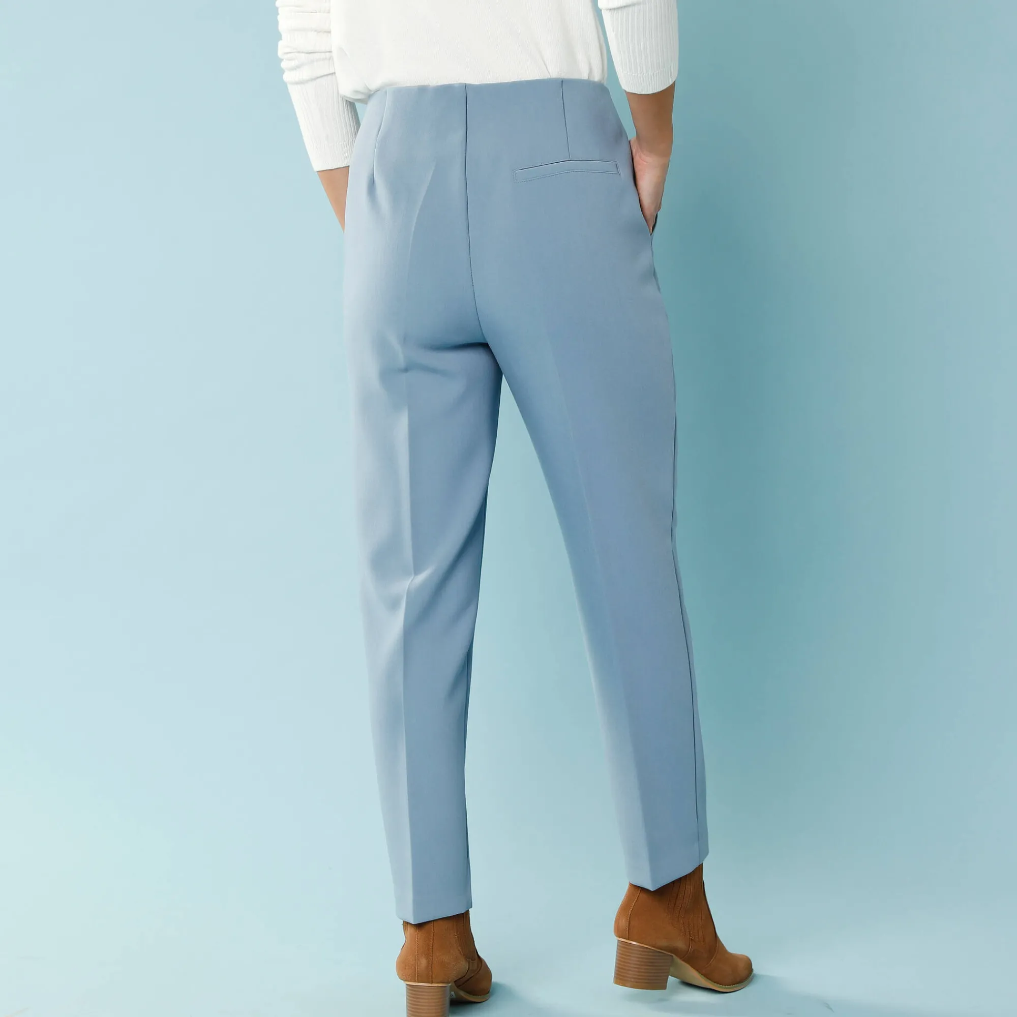 Broek<Blancheporte Effen slimbroek, kleine lengtes leigrijsblauw