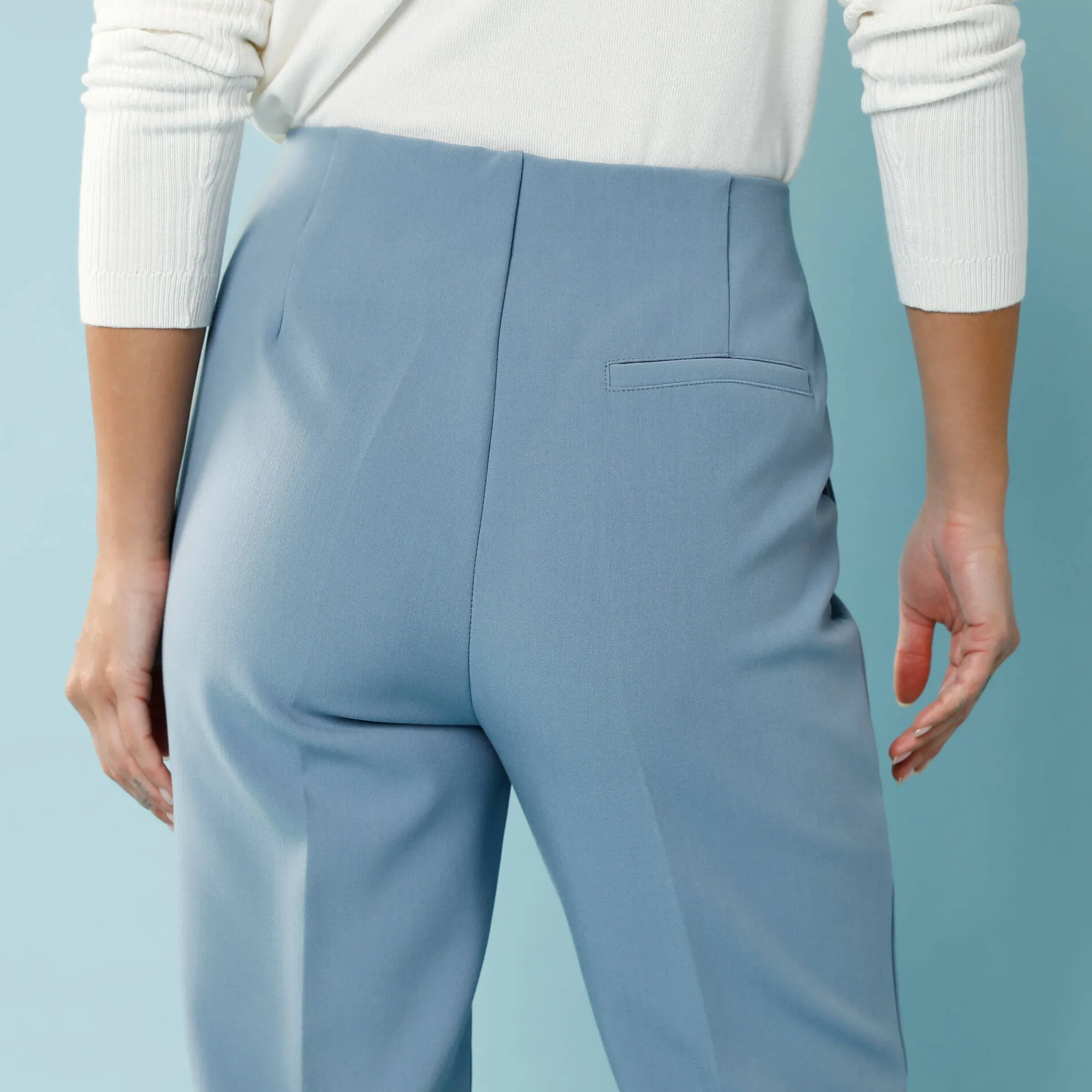 Broek<Blancheporte Effen slimbroek, kleine lengtes leigrijsblauw