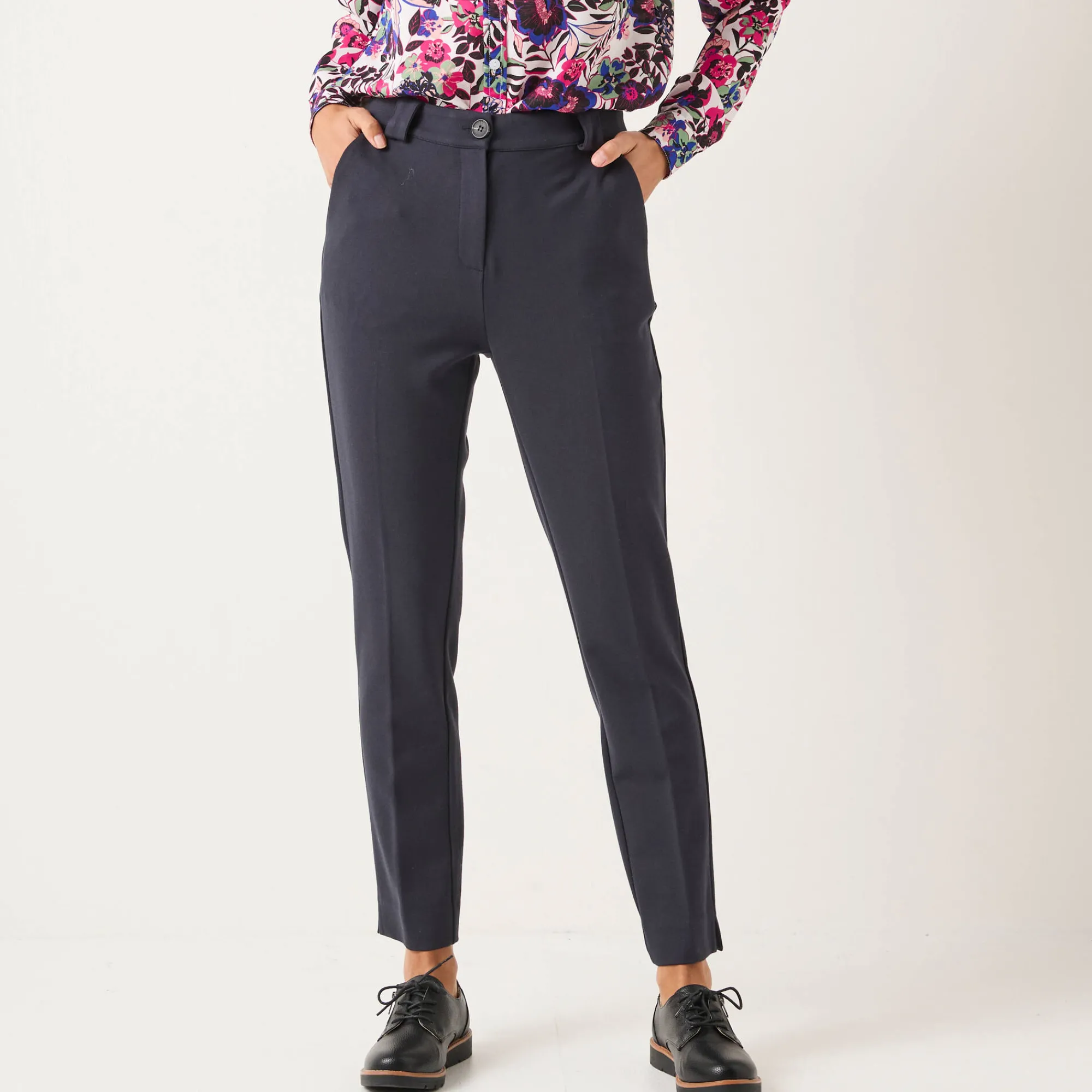 Broek<Blancheporte Effen slimbroek, milanotricot marine