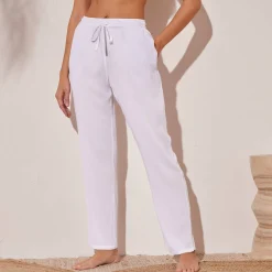 Broek<Blancheporte Effen soepele broek in crepon wit