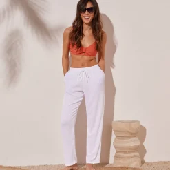 Broek<Blancheporte Effen soepele broek in crepon wit