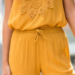 Broek<Blancheporte Effen soepele broek in crepon saffraangeel