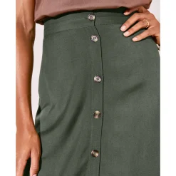 Rok<Blancheporte Effen, soepele rok met knopen, speciaal voor kleine lengtes kaki