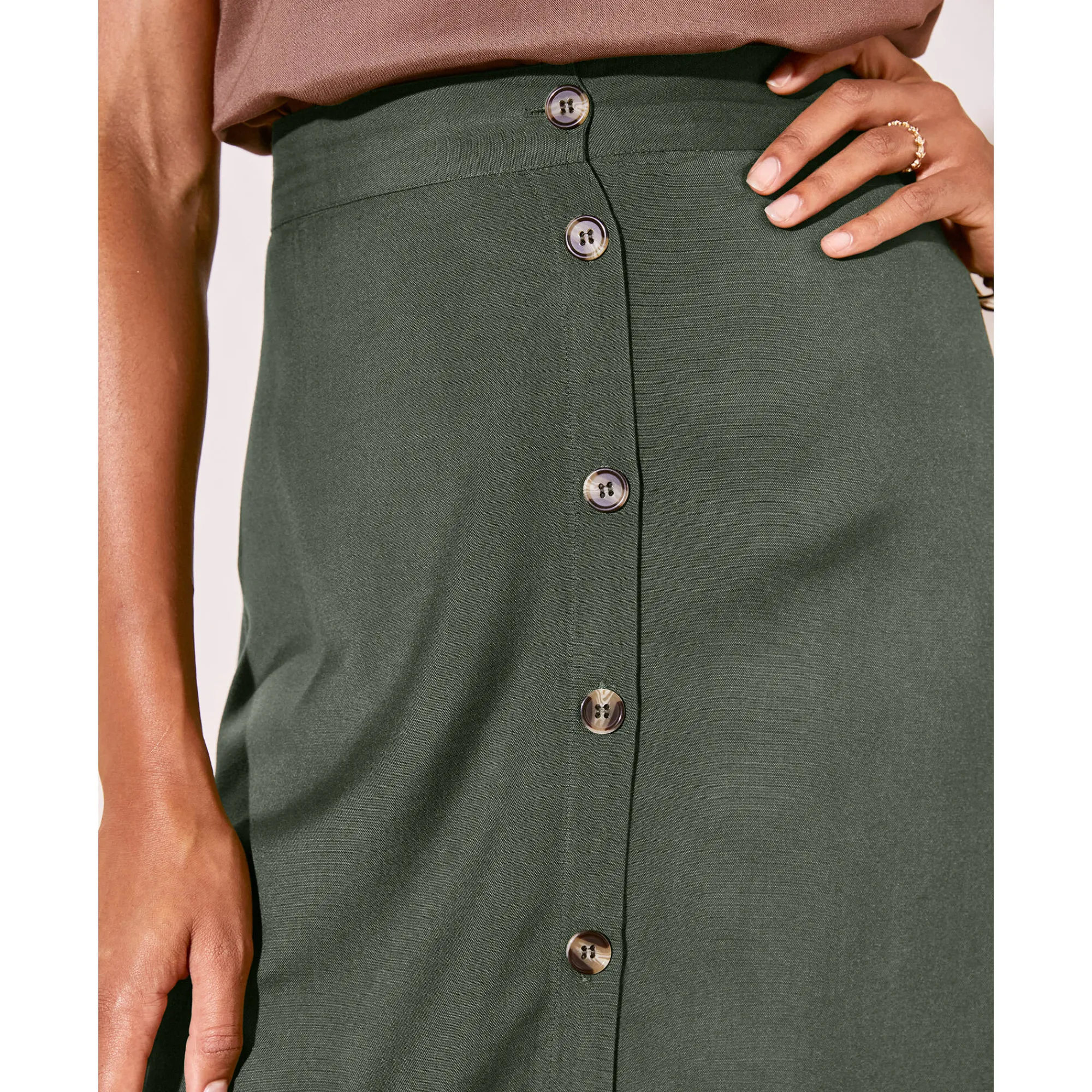 Rok<Blancheporte Effen, soepele rok met knopen, speciaal voor kleine lengtes kaki