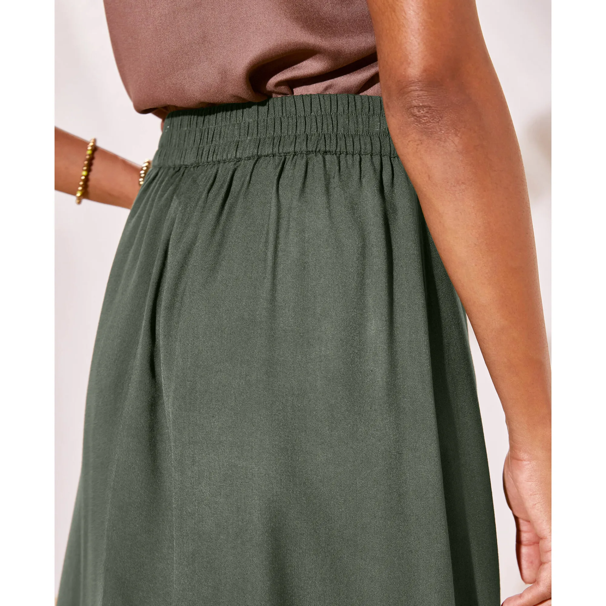 Rok<Blancheporte Effen, soepele rok met knopen, speciaal voor kleine lengtes kaki