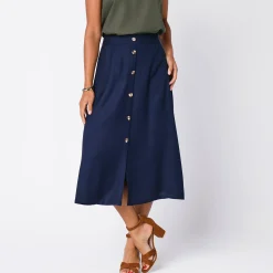 Rok<Blancheporte Effen, soepele rok met knopen, speciaal voor kleine lengtes marine
