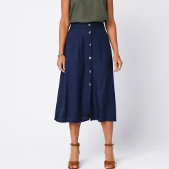 Rok<Blancheporte Effen, soepele rok met knopen, speciaal voor kleine lengtes marine