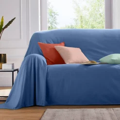 Zeildoekstof<Colombine Effen sprei in zeildoekstof blauw