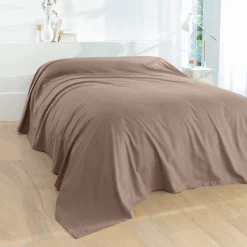 Zeildoekstof<Colombine Effen sprei in zeildoekstof taupe