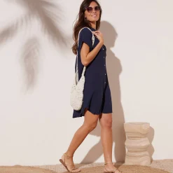 Jurk<Blancheporte Effen strandjurk, crepon marine
