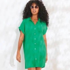 Jurk<Blancheporte Effen strandjurk, crepon groen