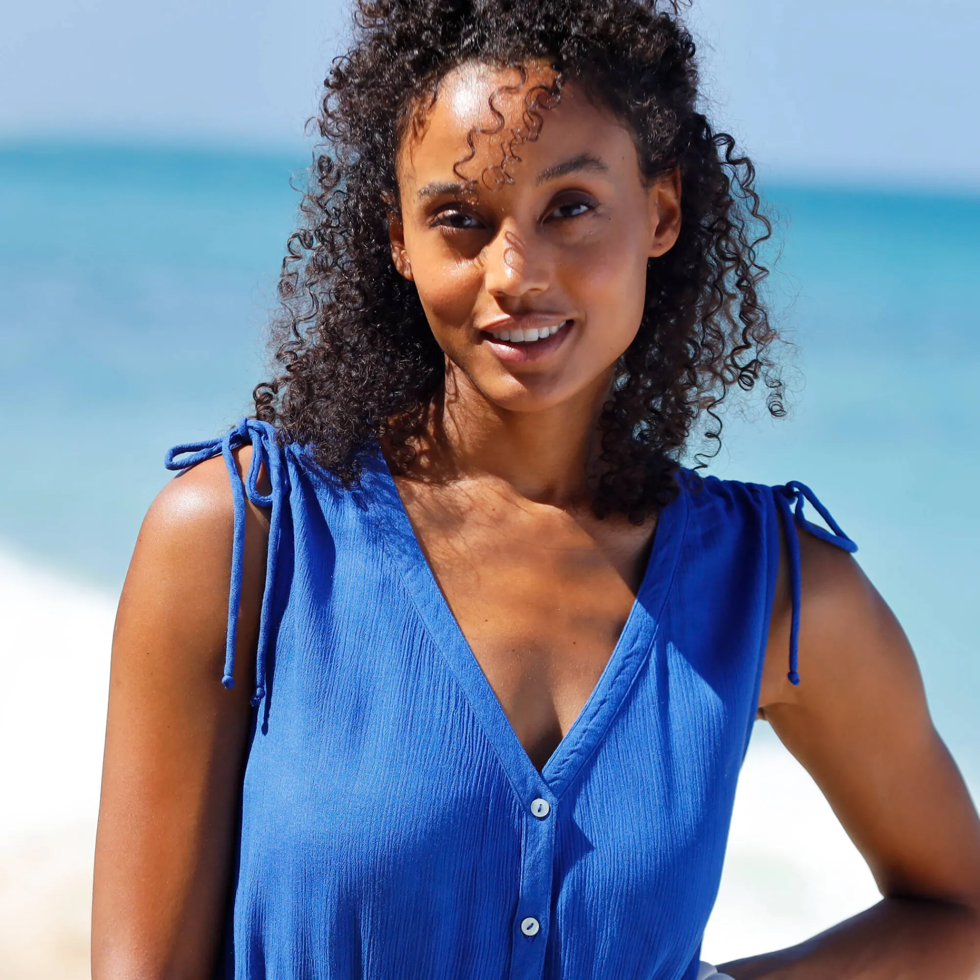 Jurk<Blancheporte Effen strandjurk, crepon blauw