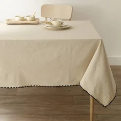 Tafellaken En Tafelloper<Blancheporte Effen tafellaken in katoen, met fantasieafwerking naturel